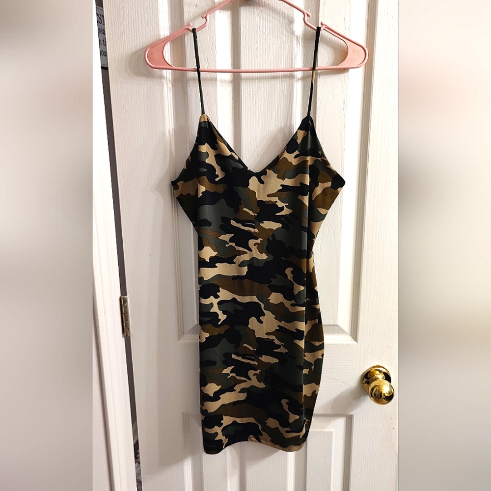 Spaghetti Strap Camo Mini Dress